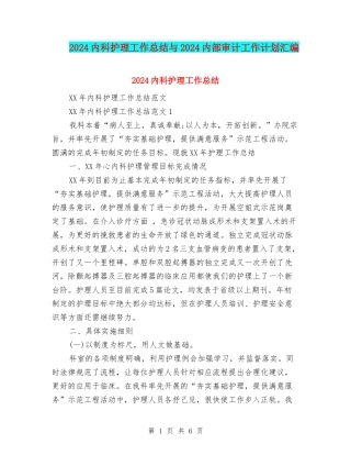 2024内科护理工作总结与2024内部审计工作计划汇编