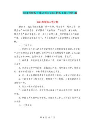 2024招投标工作计划与2024招标工作计划汇编