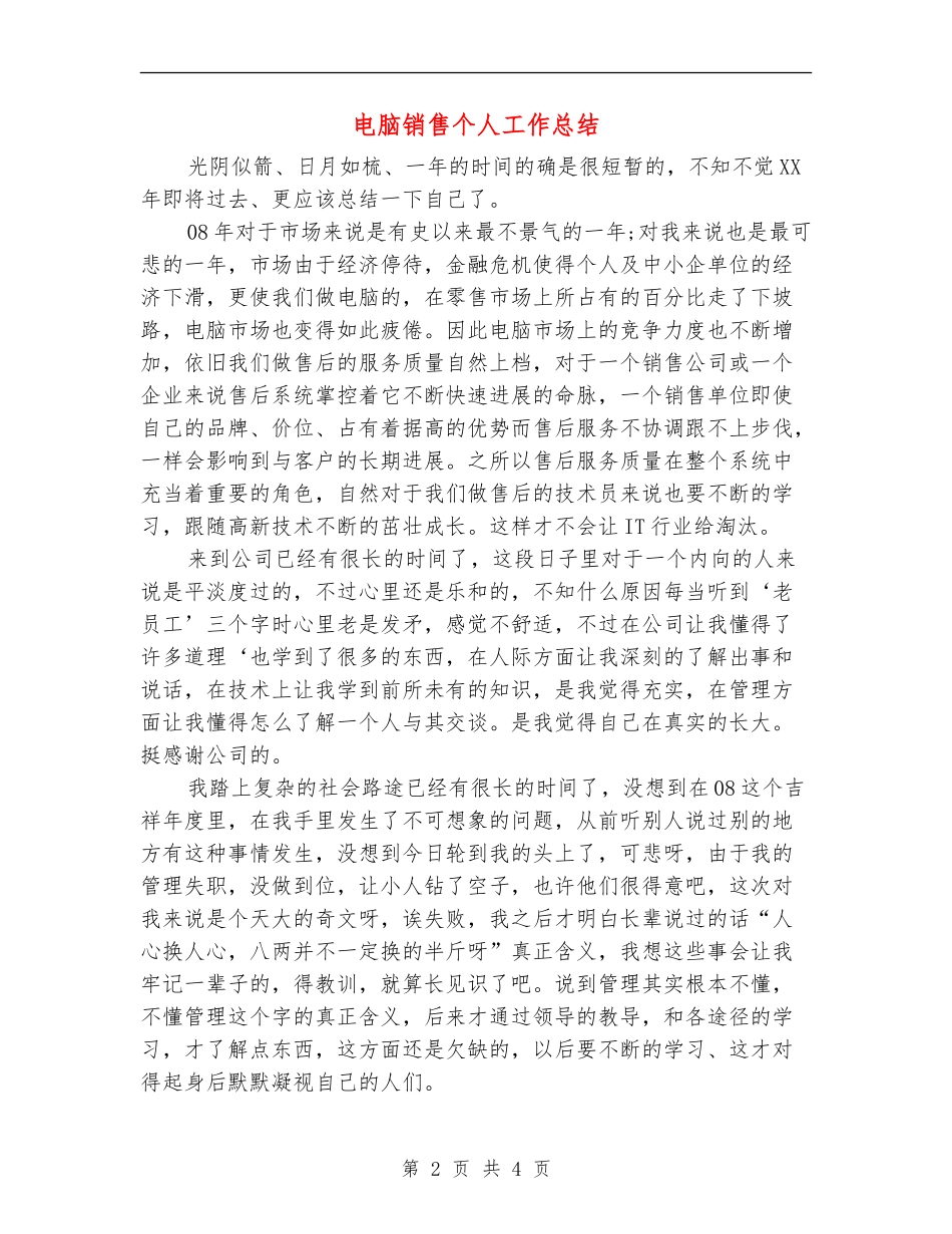 电脑销售个人工作总结_第2页