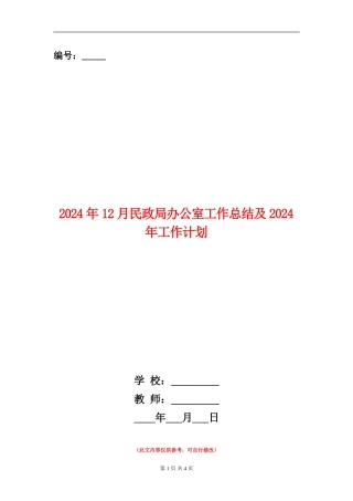 2024年12月民政局办公室工作总结及2024年工作计划