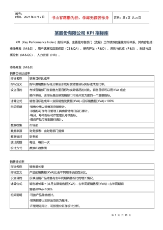 人力资源-2022(实例××股份有限公司-X年各部门KPI指标(28