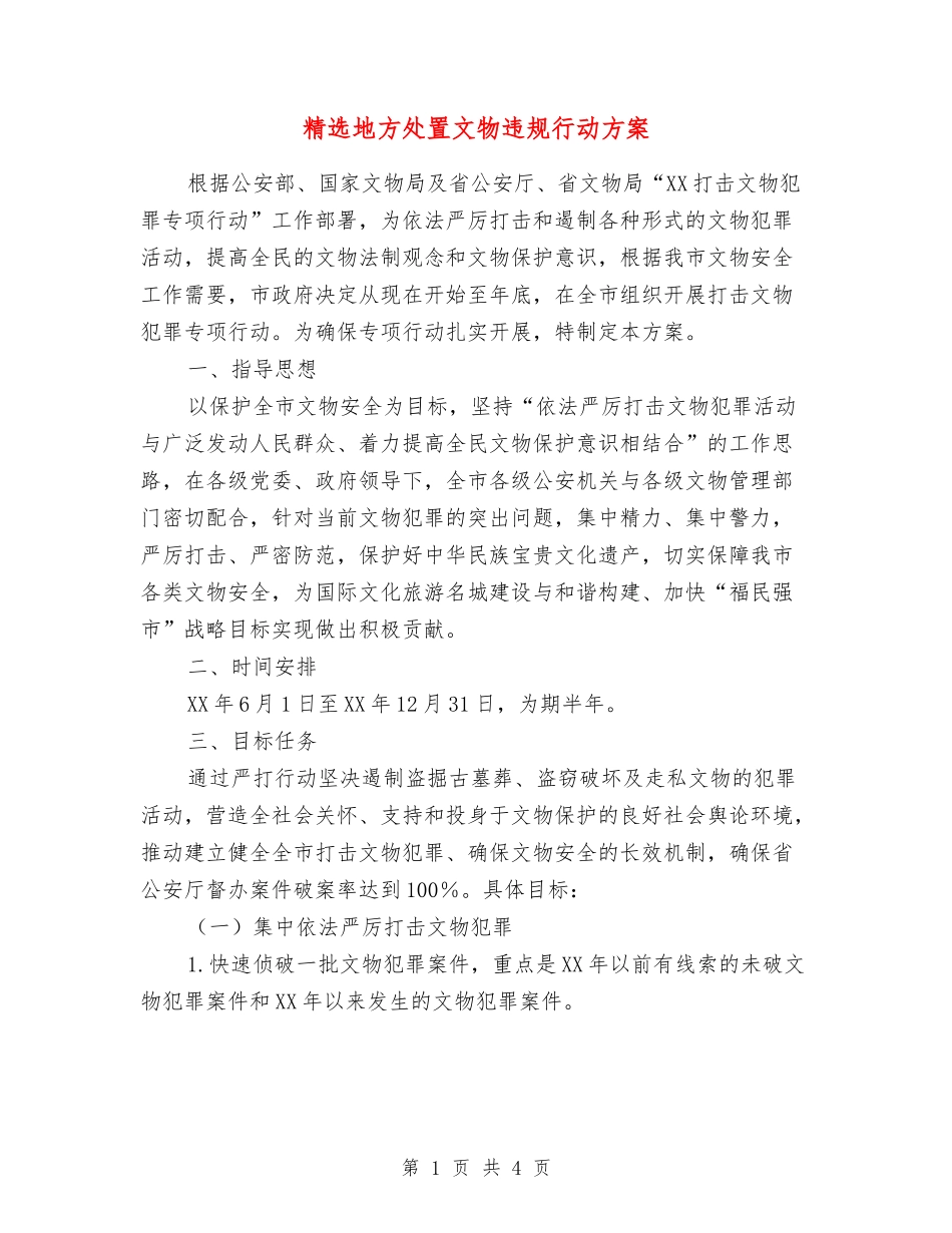 地方处置文物违规行动方案_第1页