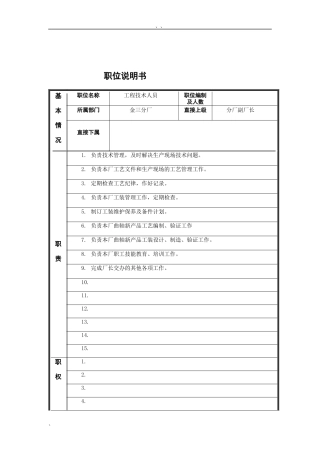 工程技术人员岗位说明书