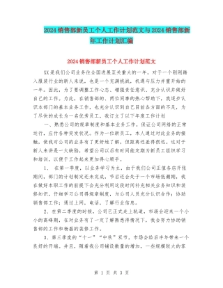 2024销售部新员工个人工作计划范文与2024销售部新年工作计划汇编