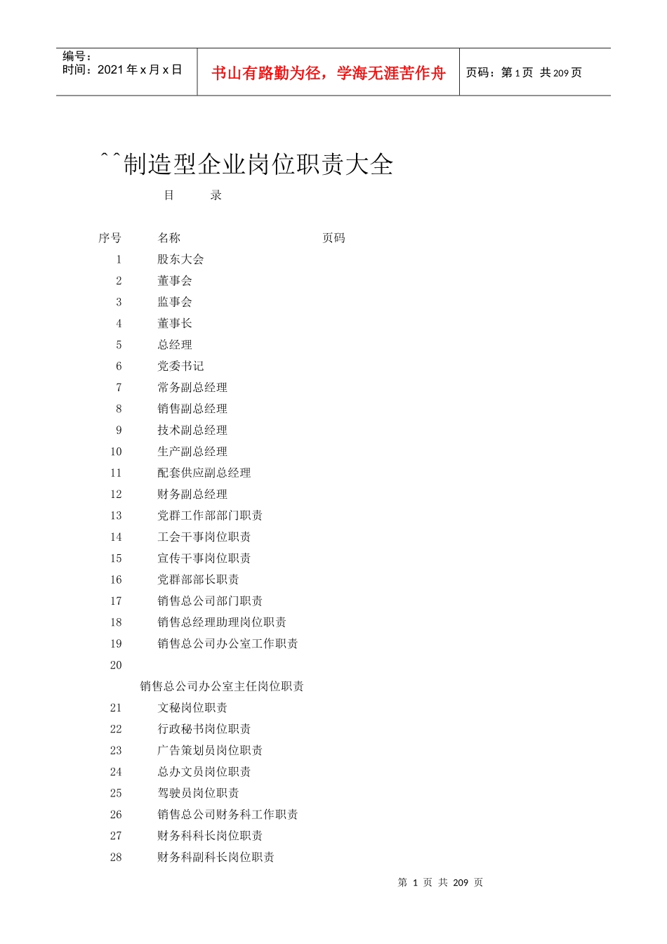 制造生产型企业所有岗位大全_第1页