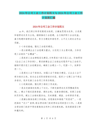2024年公司工会工作计划范文与2024年公司工会工作计划表汇编
