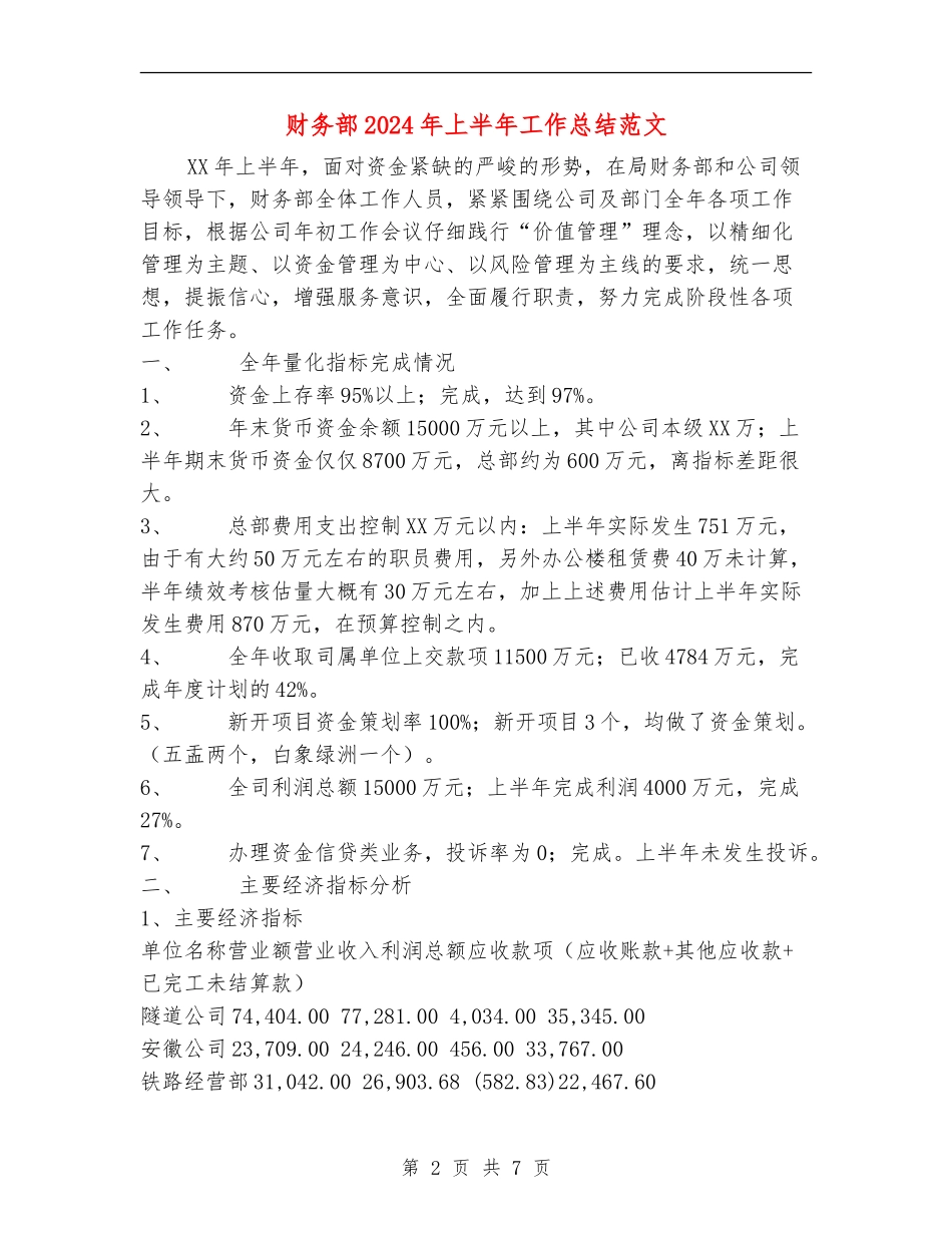 财务部2024年上半年工作总结范文_第2页