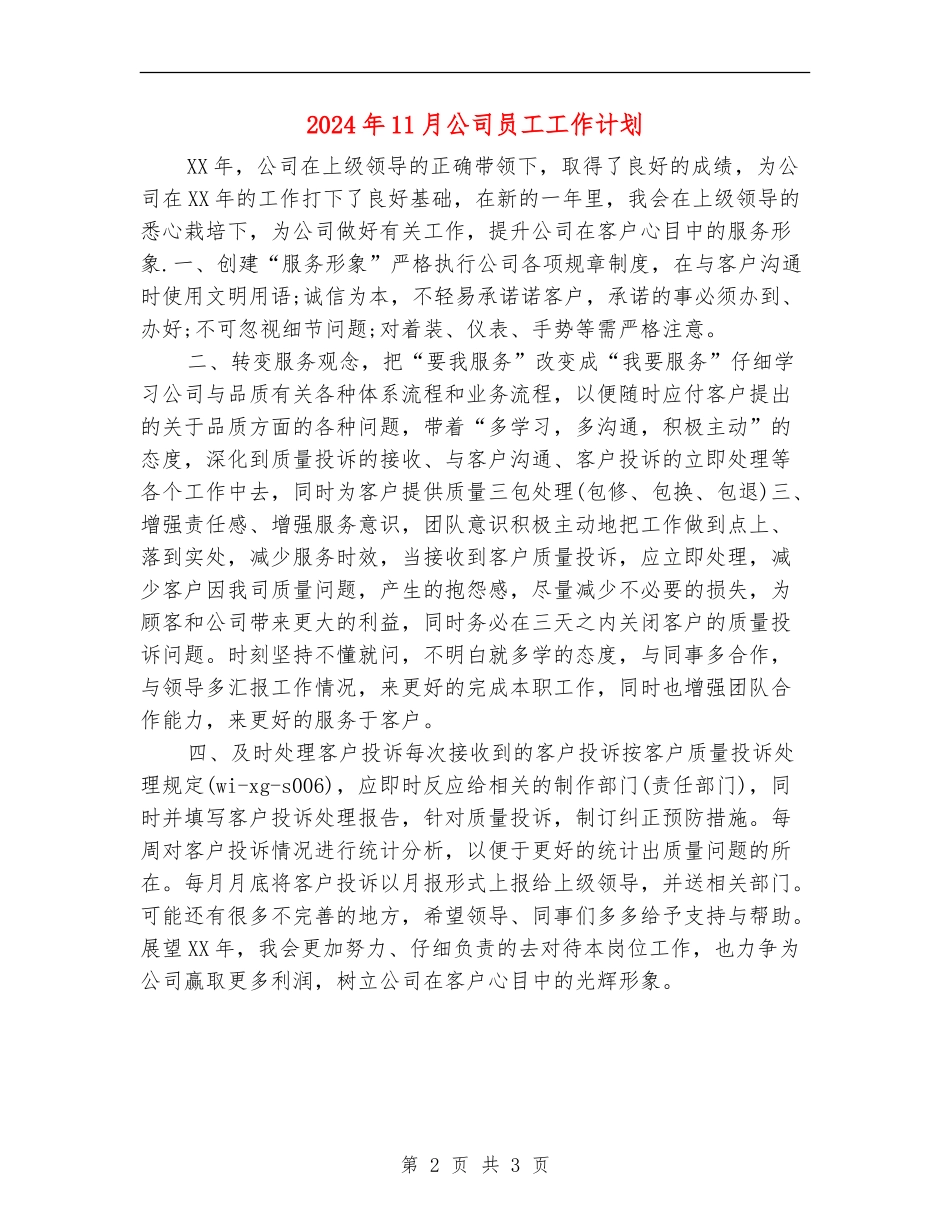 2024年11月公司员工工作计划_第2页
