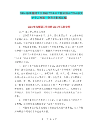 2024年共青团工作总结2024年工作安排与2024年关于个人两提一创发言材料汇编