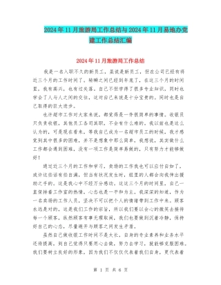 2024年11月旅游局工作总结与2024年11月易地办党建工作总结汇编