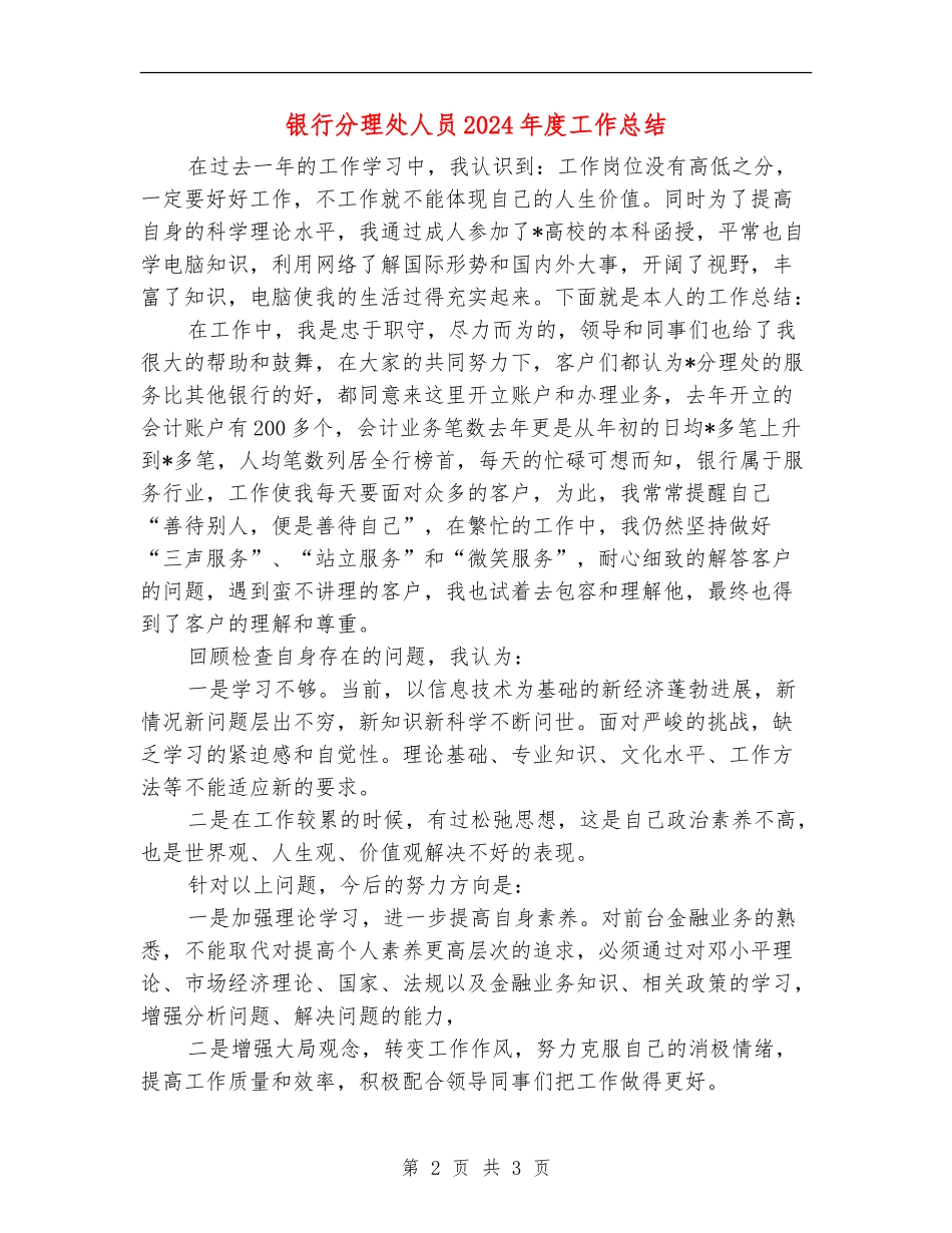 银行分理处人员2024年度工作总结_第2页
