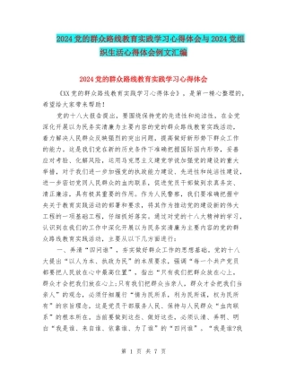 2024党的群众路线教育实践学习心得体会与2024党组织生活心得体会例文汇编