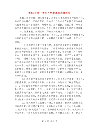 2024年第一责任人党建述职述廉报告