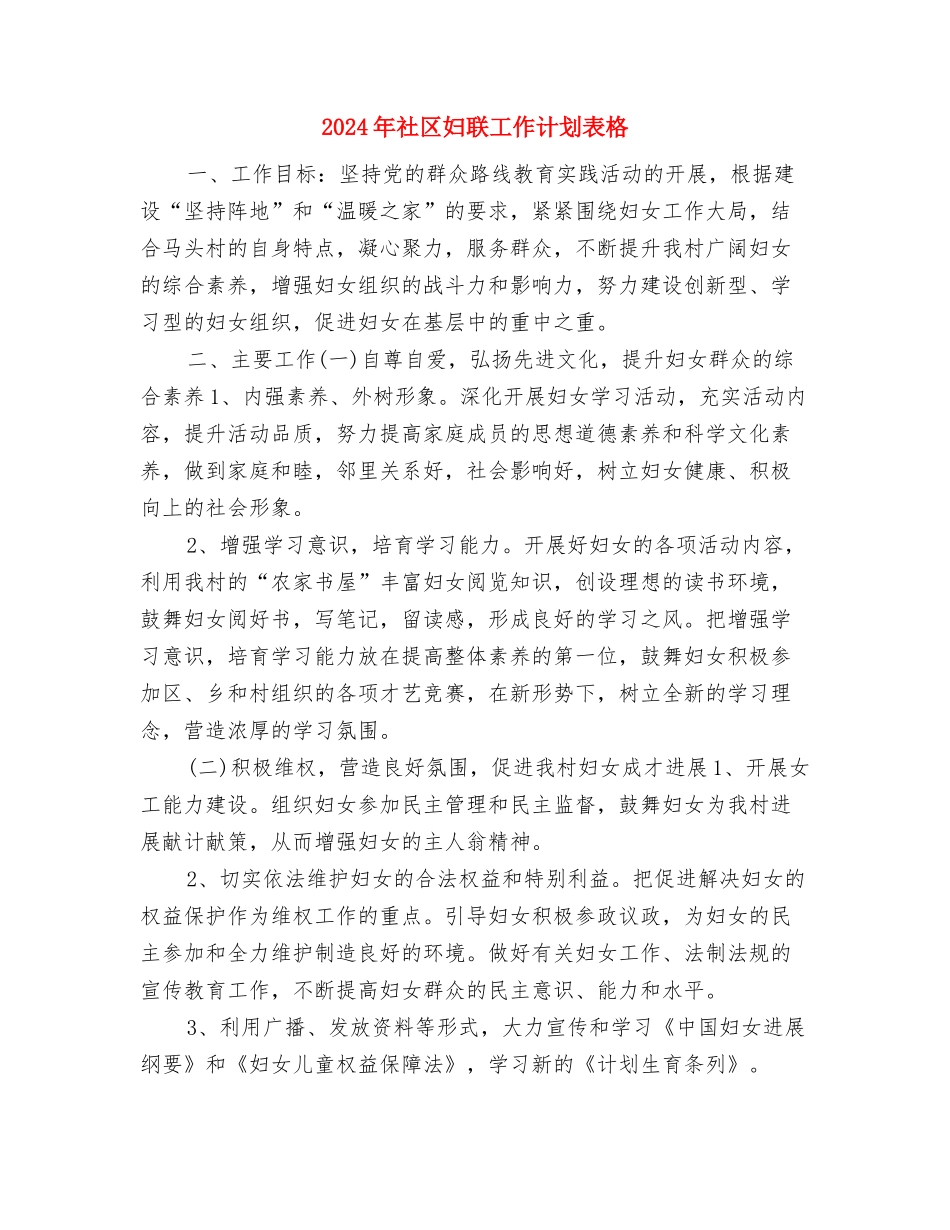 2024年社区妇联工作计划表格与2024年社区妇联工作计划表格1汇编_第3页