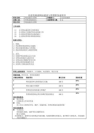 信息发展部网站建设与管理职务说明书