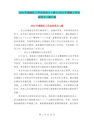 2024年调查队工作总结范文4篇与2024年调解工作总结范文4篇汇编