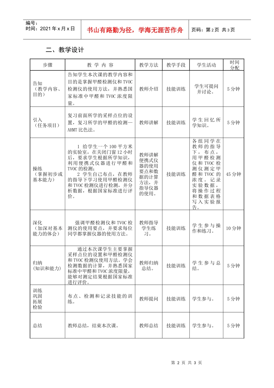 室内环境检测课程单元教学设计_第2页