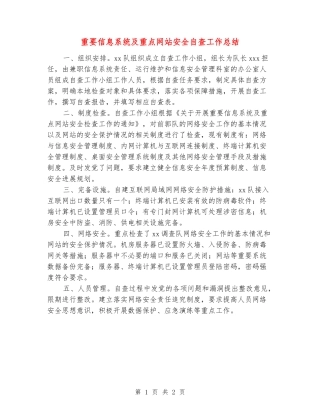 重要信息系统及重点网站安全自查工作总结