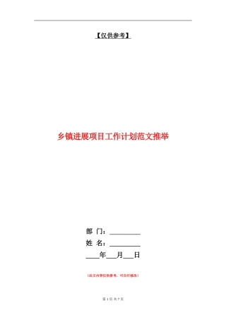 乡镇发展项目工作计划范文推荐