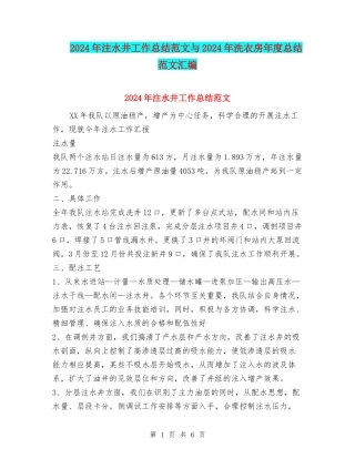 2024年注水井工作总结范文与2024年洗衣房年度总结范文汇编