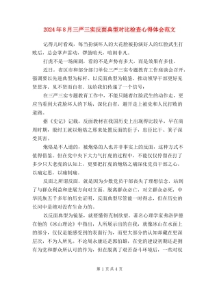 2024年8月三严三实反面典型对照检查心得体会范文