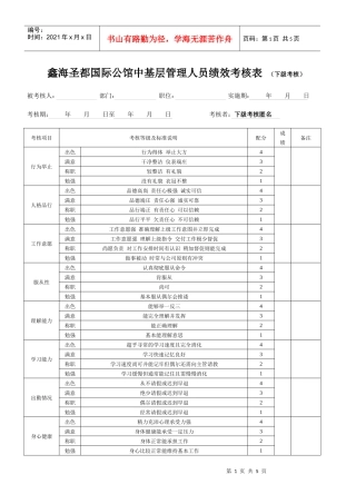 中基层管理人员绩效考核表 （下级考核）