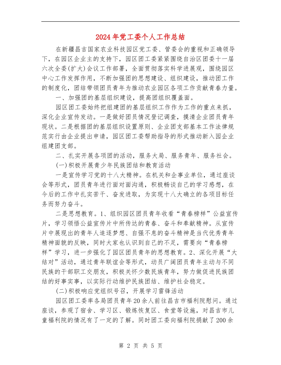 2024年党工委个人工作总结_第2页