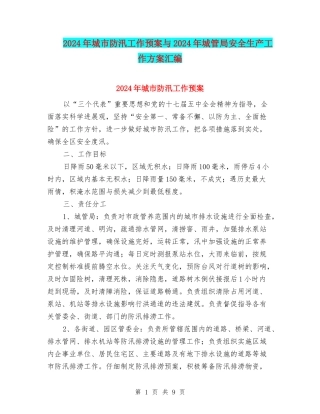 2024年城市防汛工作预案与2024年城管局安全生产工作方案汇编