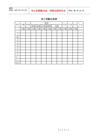 【考勤管理】员工考勤记录表