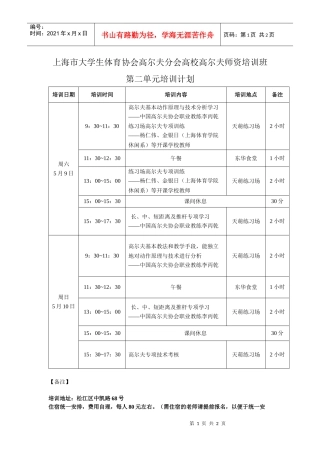 上海市大学生体育协会高尔夫分会高校高尔夫师资培训班第二单元