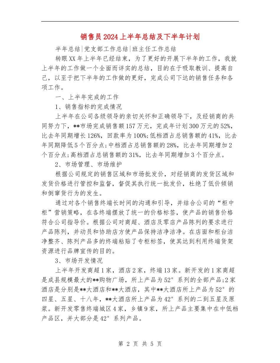 销售员2024上半年总结及下半年计划_第2页