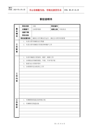 人力资源-20228行政管理部_司机_职位说明书