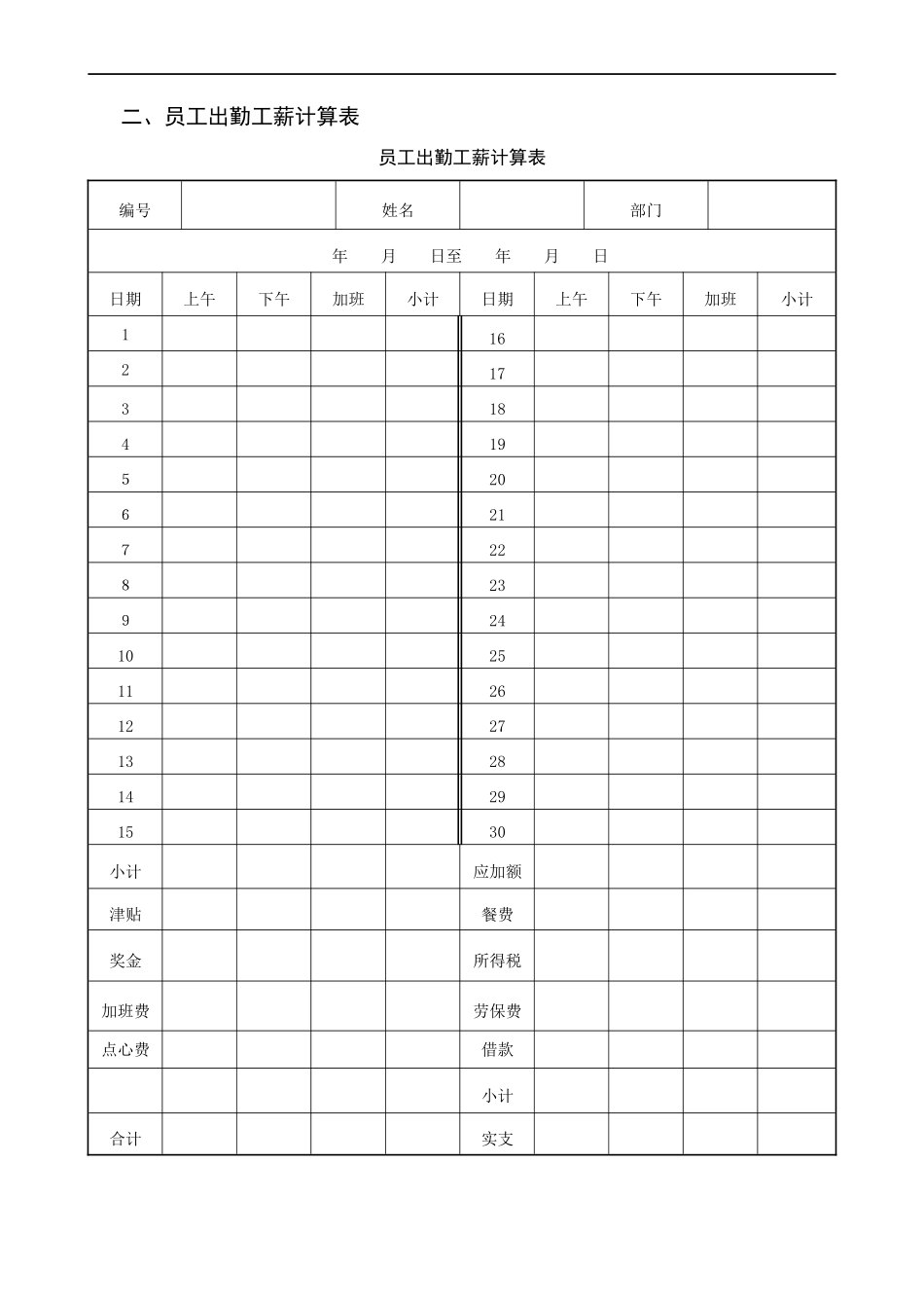 员工薪酬福利管理表格_第3页