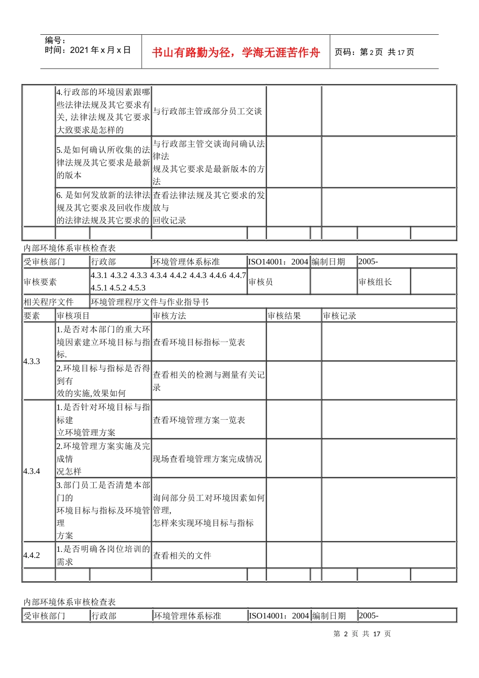 内部环境体系审核检查表_第2页