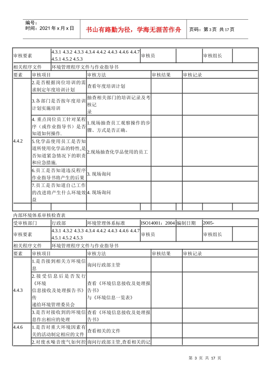 内部环境体系审核检查表_第3页