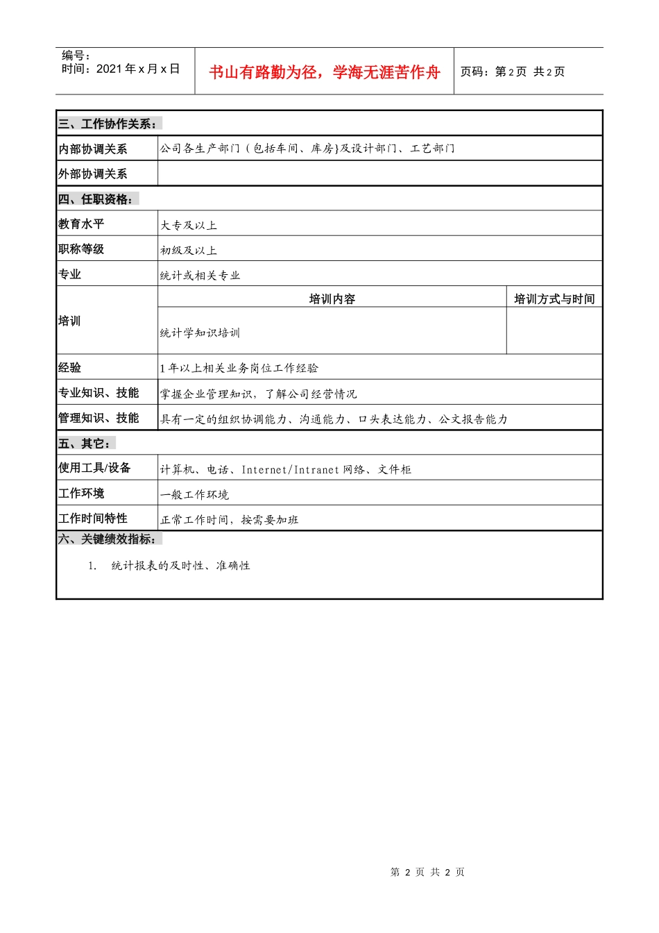 仪器生产企业生产统计职位说明书_第2页