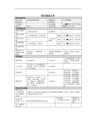 人事行政副总监岗位说明书