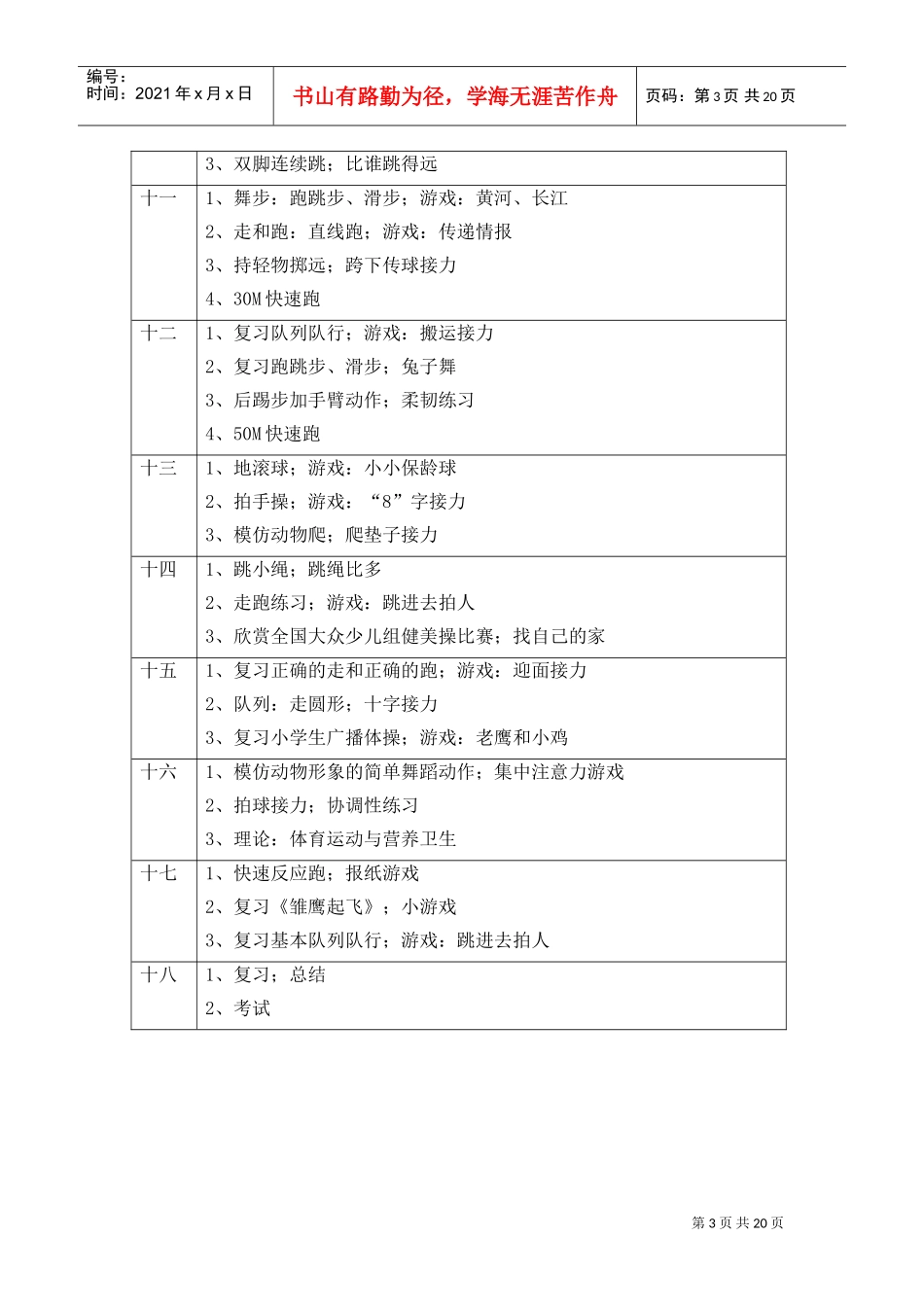 小学一年级体育教学工作计划_第3页