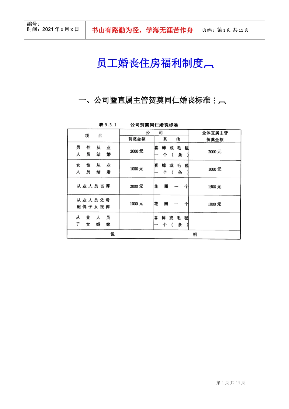 公司员工婚丧住房福利制度_第1页