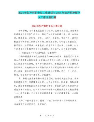 2024年妇产科护士长工作计划与2024年妇产科护师个人工作计划汇编