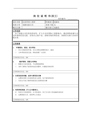 信息管理工程师岗位说明书