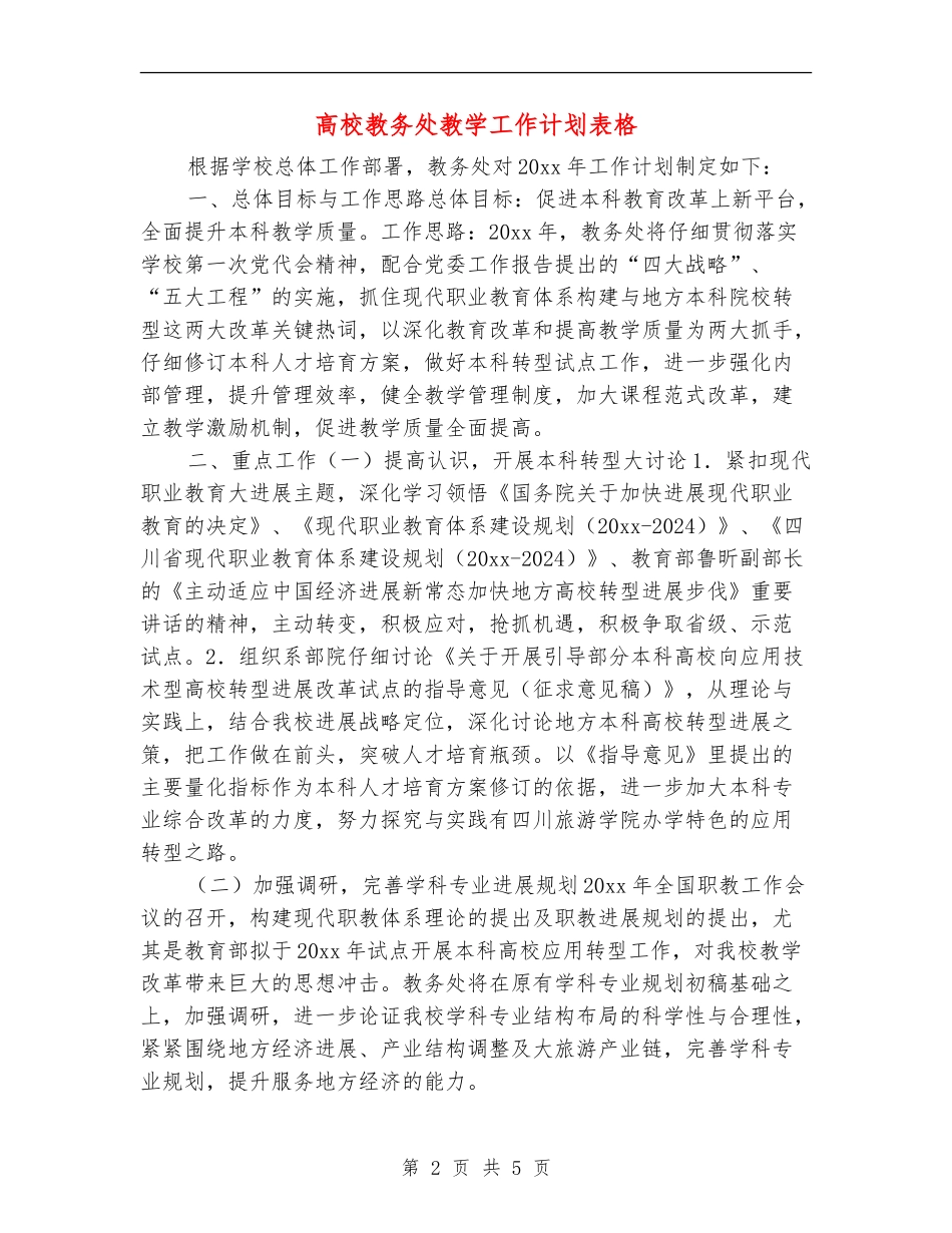 高校教务处教学工作计划表格_第2页