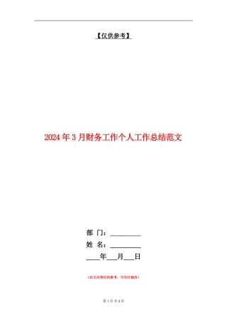 2024年3月财务工作个人工作总结范文