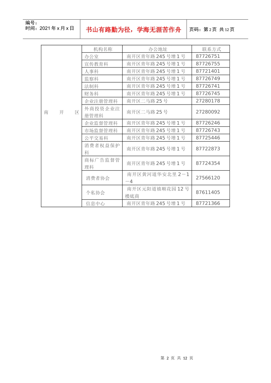 天津市工商行政管理局各区县分局电话_第2页