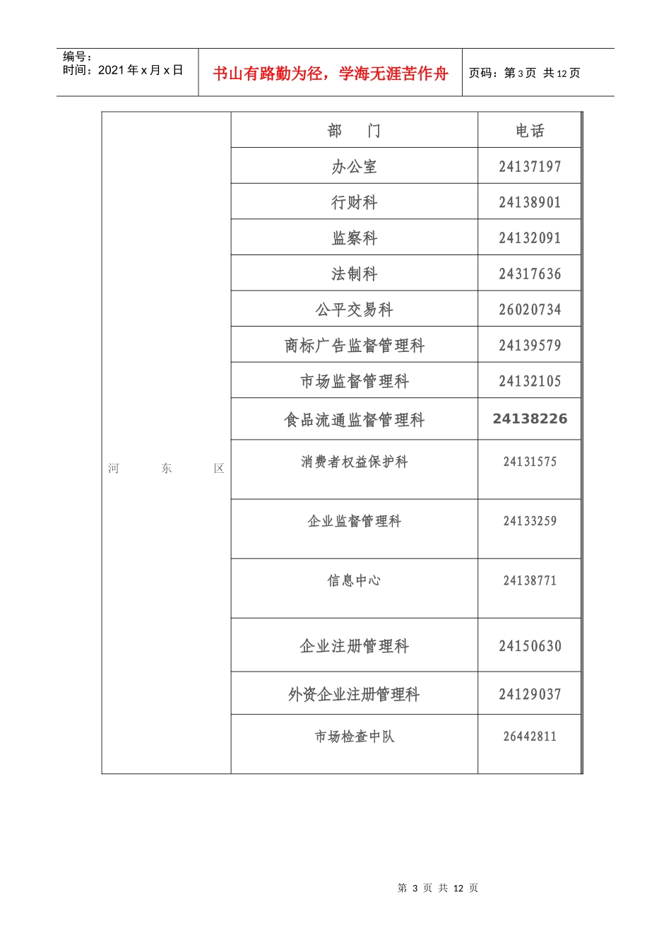 天津市工商行政管理局各区县分局电话_第3页