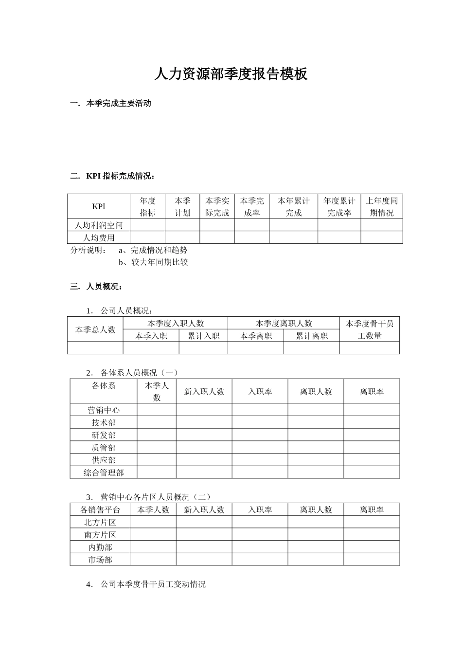人力资源部季度报告模板_第1页