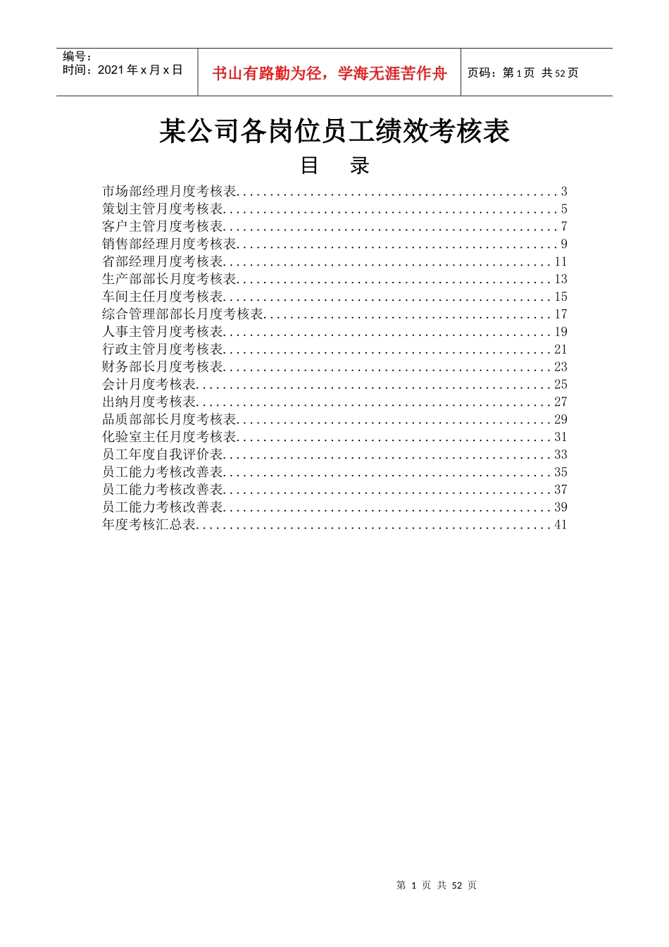 人力资源-2022(值得借鉴)某公司XXXX年各岗位员工绩效考核表_第1页