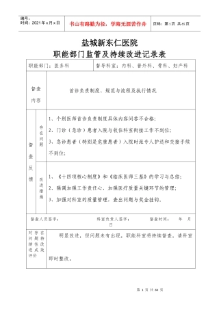 医院职能部门监管及持续改进记录表（DOC57页）