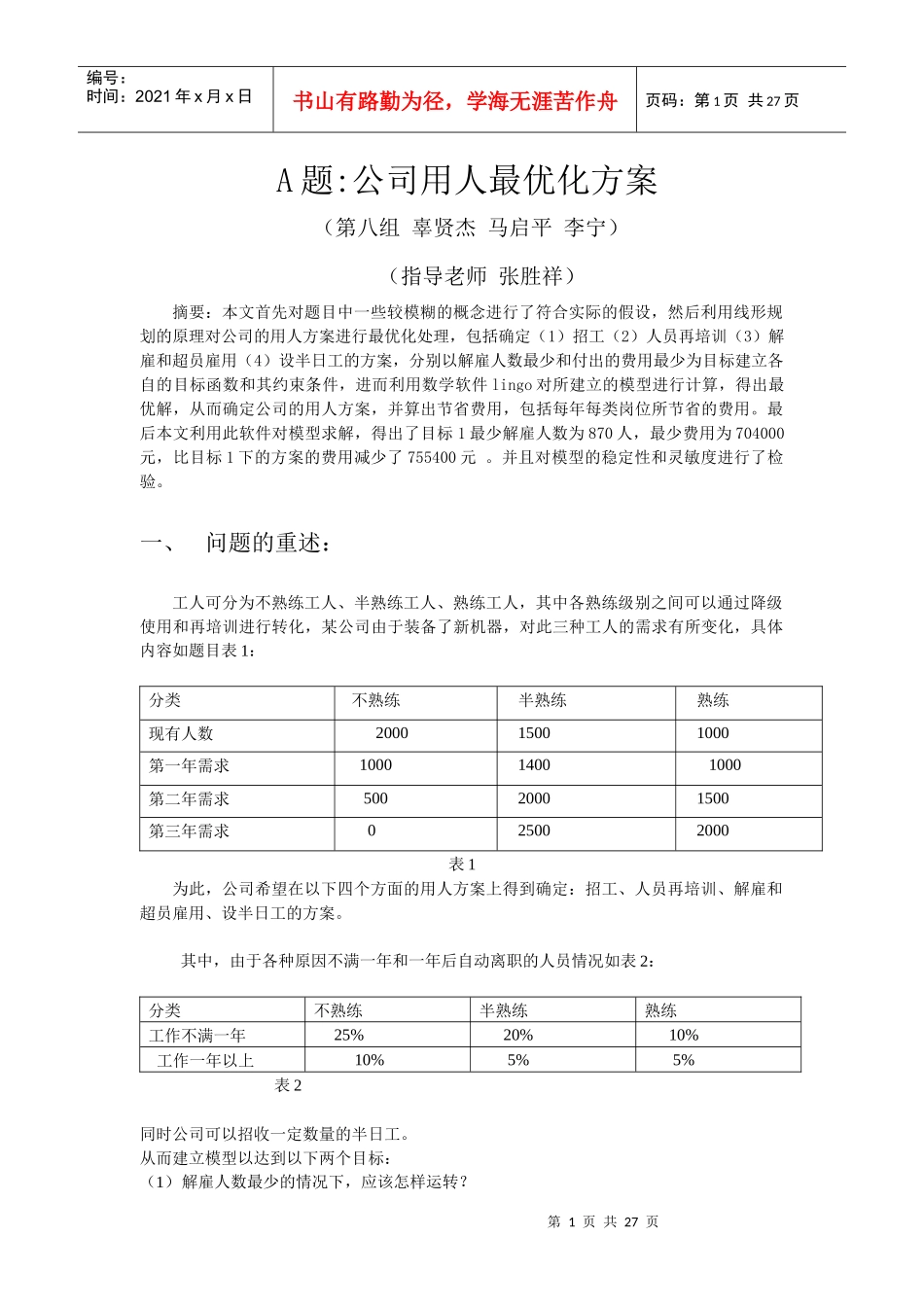 公司用人最优化方案_第1页