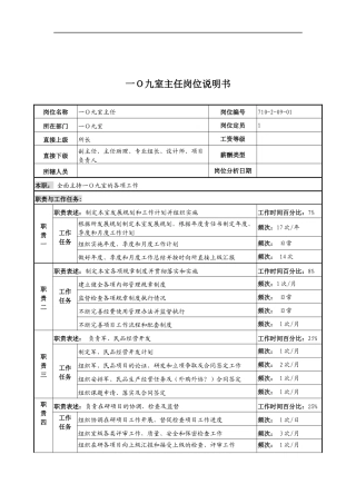 中船重工研究所一0九室主任岗位说明书